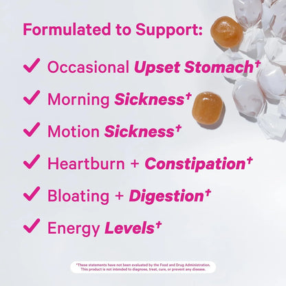 Dulces Orgánicos Para Mareo Matutino Y Por Movimiento Pink Stork Con Vitamina B6 60 Caramelos