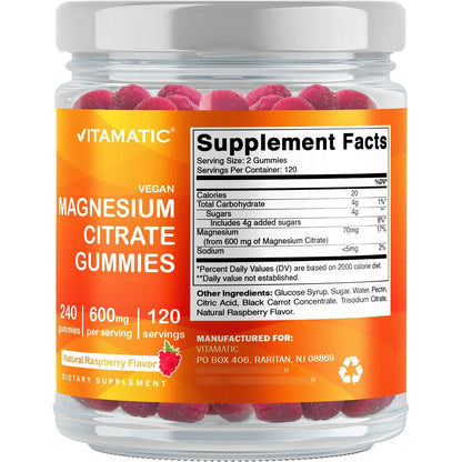 Gomitas De Citrato De Magnesio 600 Mg 240 Unidades Sabor Frambuesa Veganas