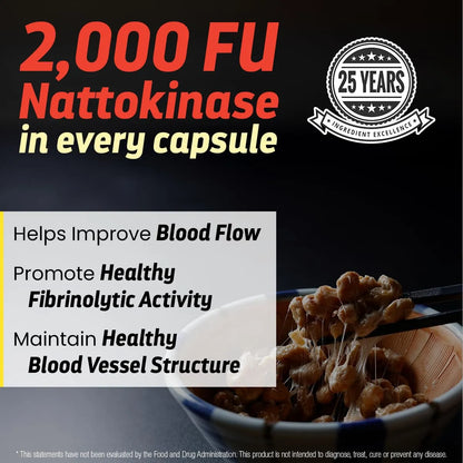 Nattokinase 2000 FU Suplemento Cardiovascular 90 Cápsulas Sin Gluten