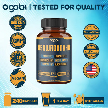 Cápsulas De Ashwagandha 7 En 1 8050 Mg Con Fenogreco Maca Cúrcuma Suplemento Energía Y Bienestar