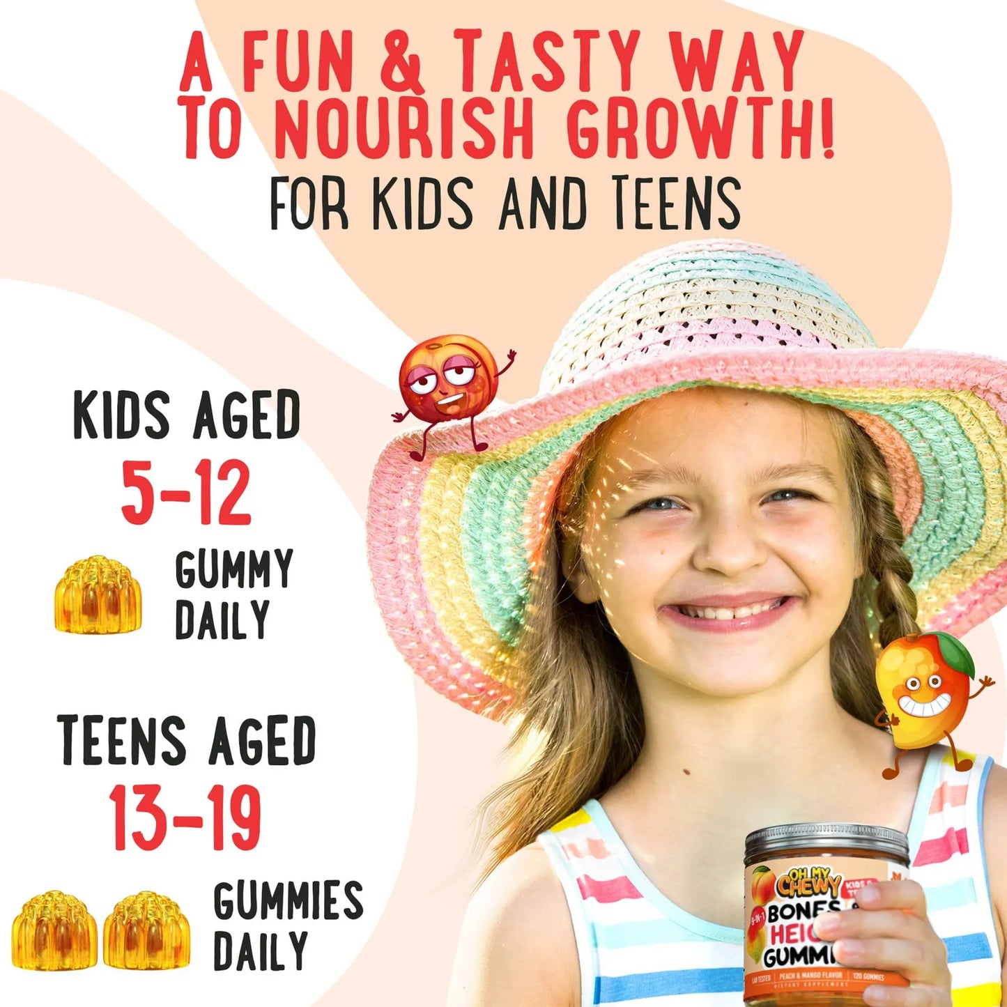 Gomitas Para Aumentar Altura Con Vitaminas Calcio Y Astrágalo Suplemento Para Niños Y Adolescentes