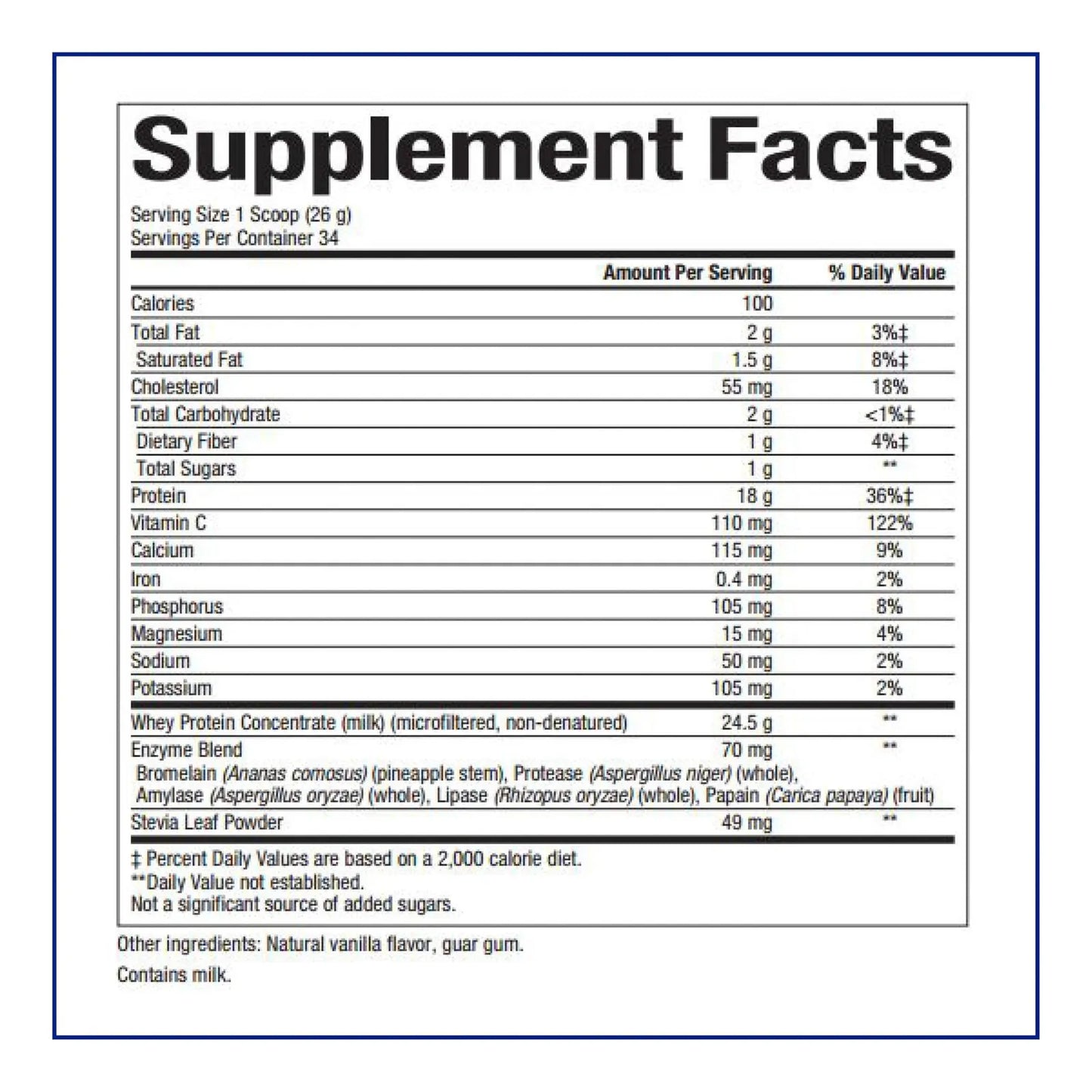 Proteina De Suero De Leche Natural Sabor Vainilla Francesa 2 Libras Paquete De 6