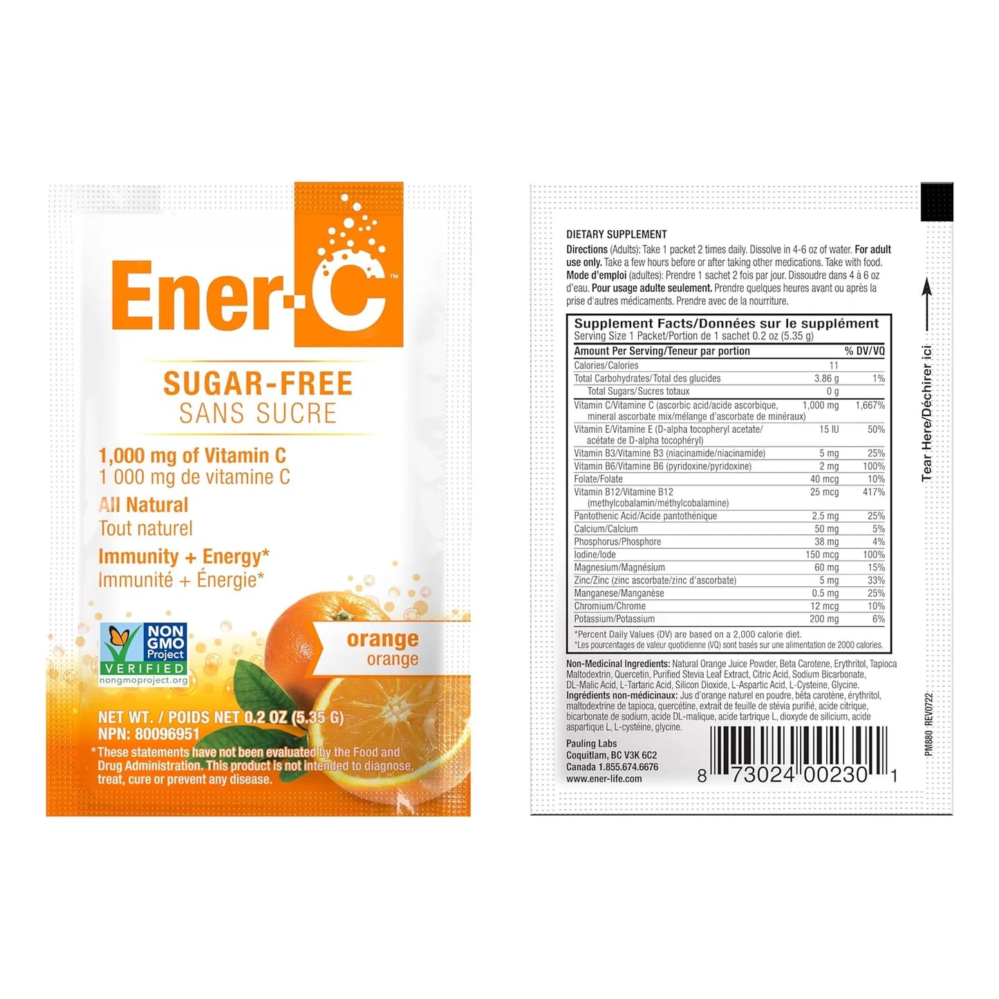 Mezcla Bebida Multivitaminica Naranja 1000Mg Vitamina C Sin Azucar Vegano 60 Sobres