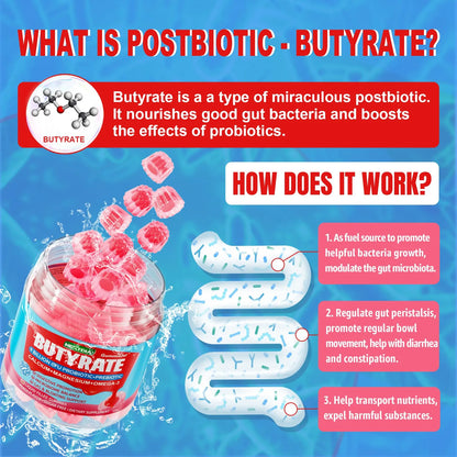 Gomitas De Butirato Con Omega 3 Probióticos Y Fibra Prebiótica Para Digestión Saludable