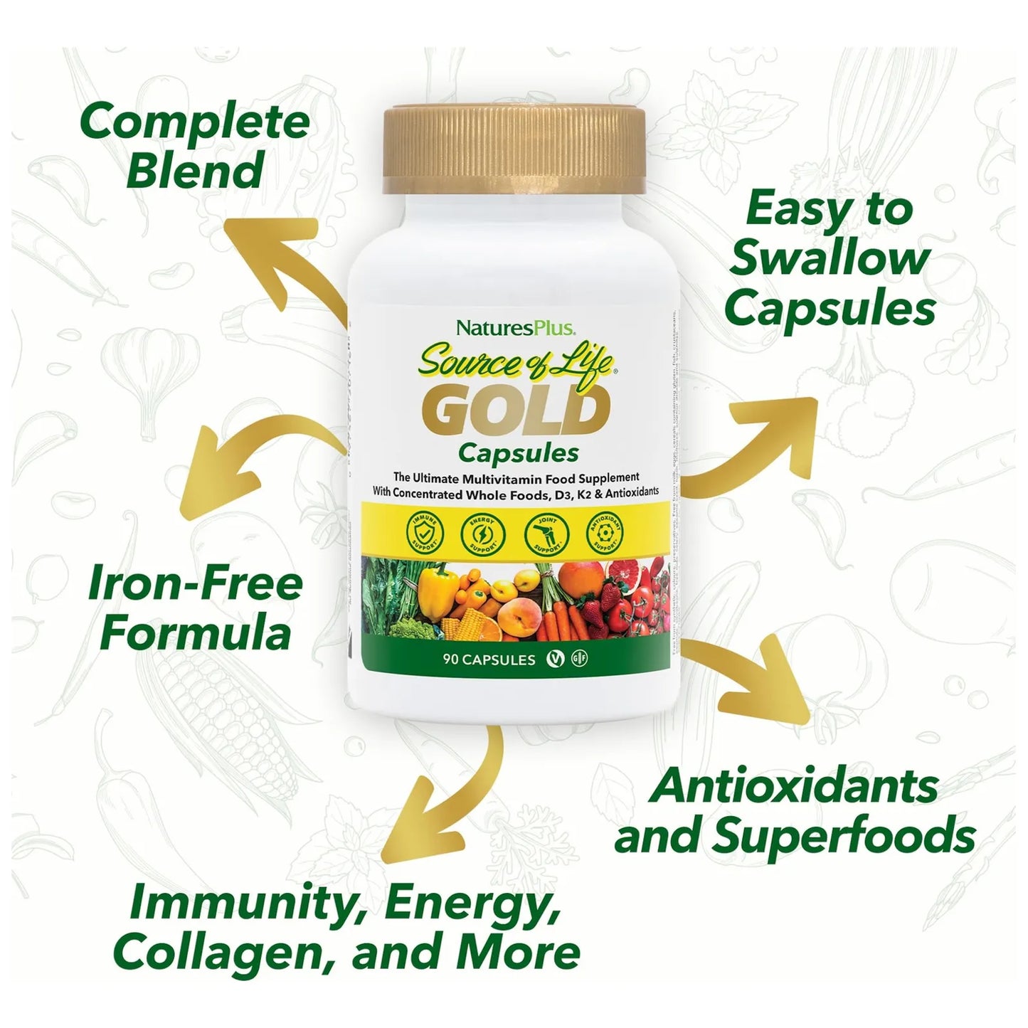 Source Of Life Gold Multivitamínico 90 Cápsulas Con Vitaminas D3 B12 K2