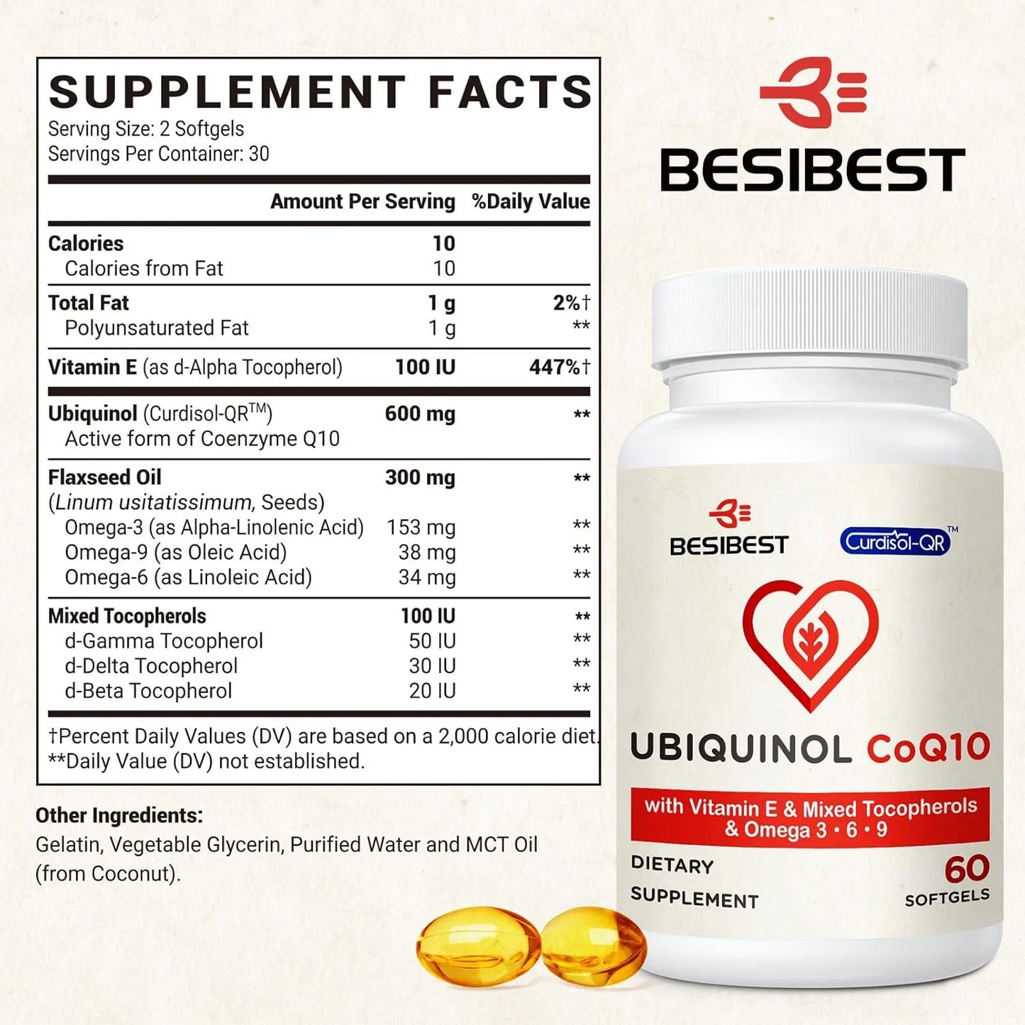 Ubiquinol 600 Mg Con Vitamina E Y Omega 3 6 9 Alta Absorción Suplemento Energía