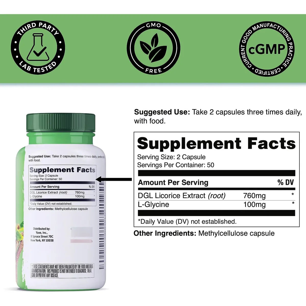 Capsulas De Raiz De Regaliz Dgl 760 Mg Digestión Saludable Vegano Sin Gluten