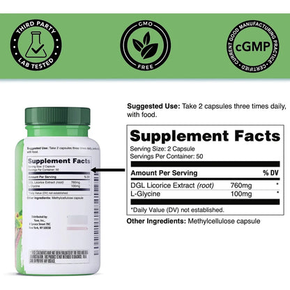 Capsulas De Raiz De Regaliz Dgl 760 Mg Digestión Saludable Vegano Sin Gluten