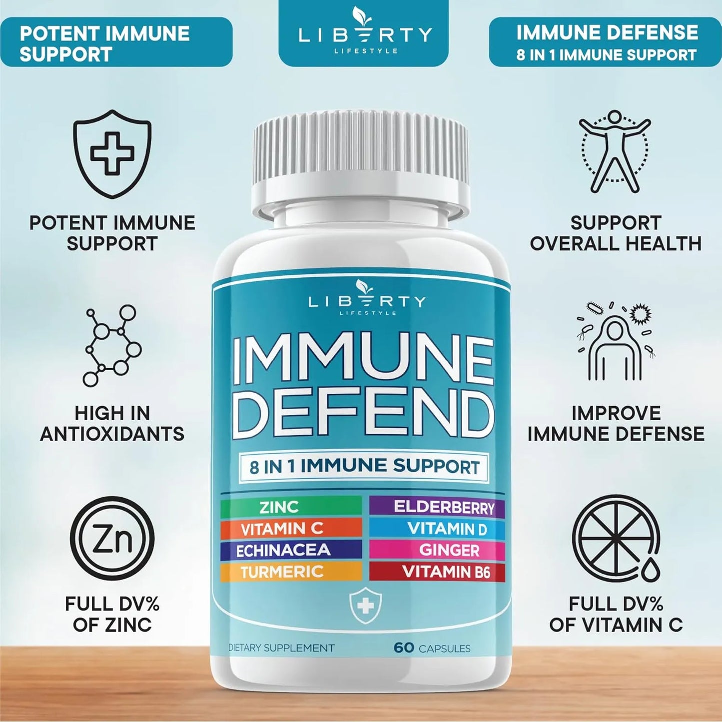 Defensa Inmunológica 8 En 1 Vitaminas Zinc 50 Mg Vitamina C Saúco D3