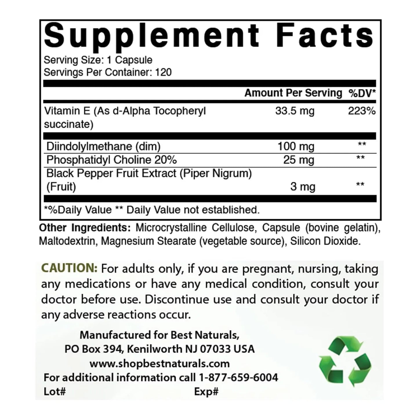 Suplemento DIM 100 Mg 120 Cápsulas Equilibrio Hormonal Y Metabolismo