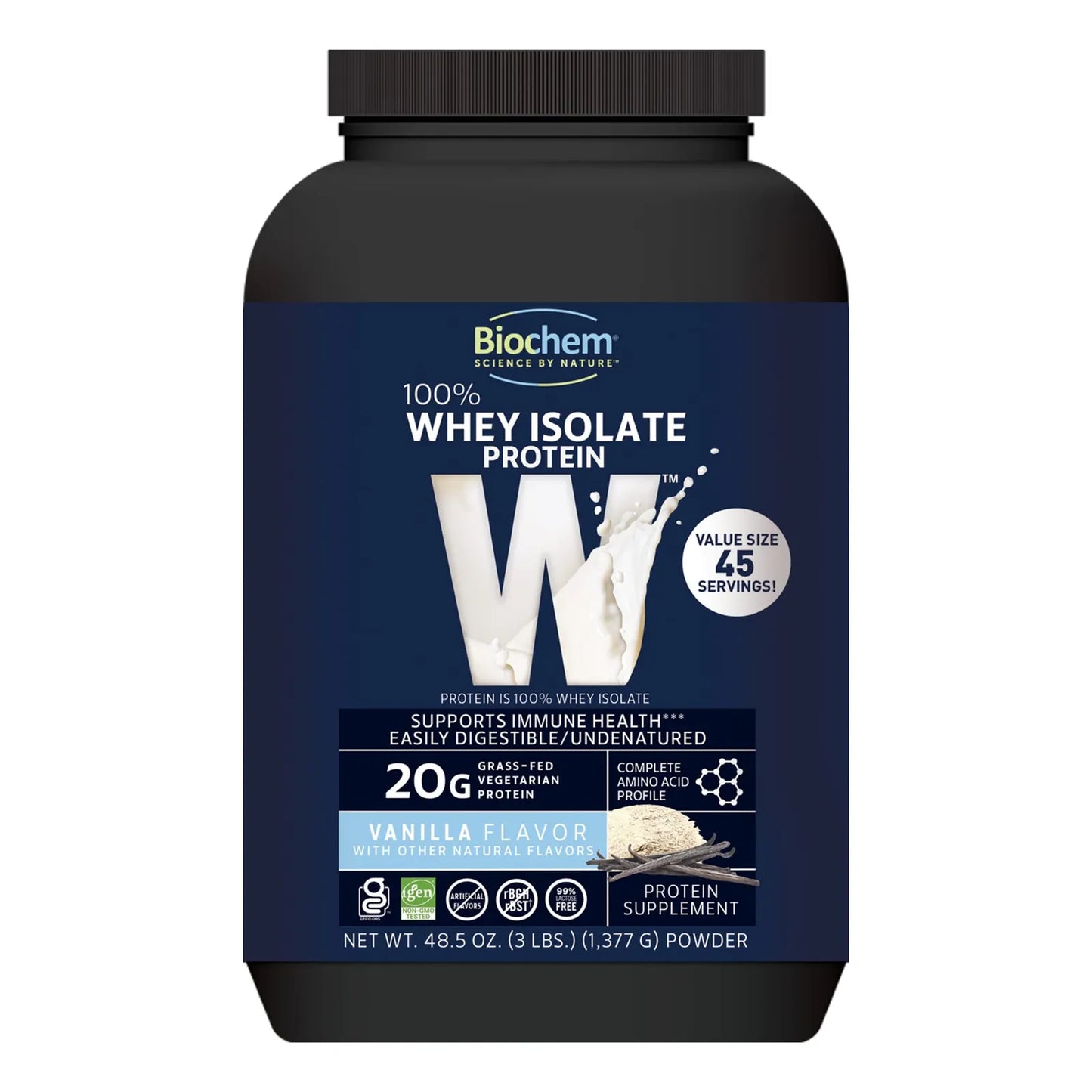 Proteína Aislada De Suero De Leche Sabor Vainilla 1375g 45 Porciones