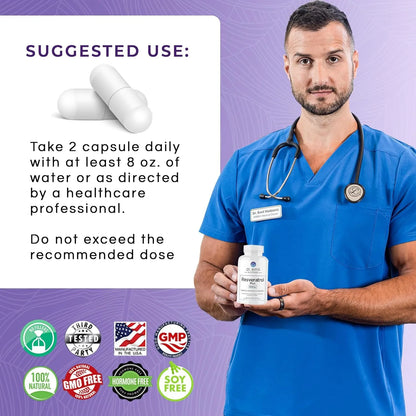 Suplemento De Resveratrol 500 Mg Y Quercetina 100 Mg Para Envejecimiento Saludable 60 Capsulas