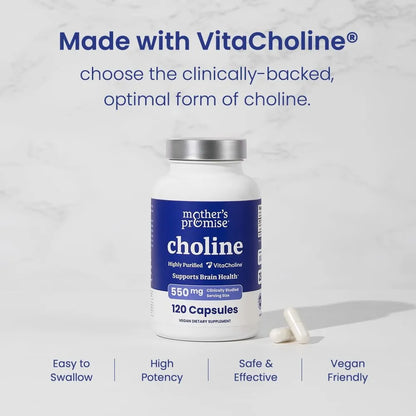 Suplemento De Colina 550 Mg VitaCholine Para Desarrollo Cerebral Del Bebé Y Función Cognitiva