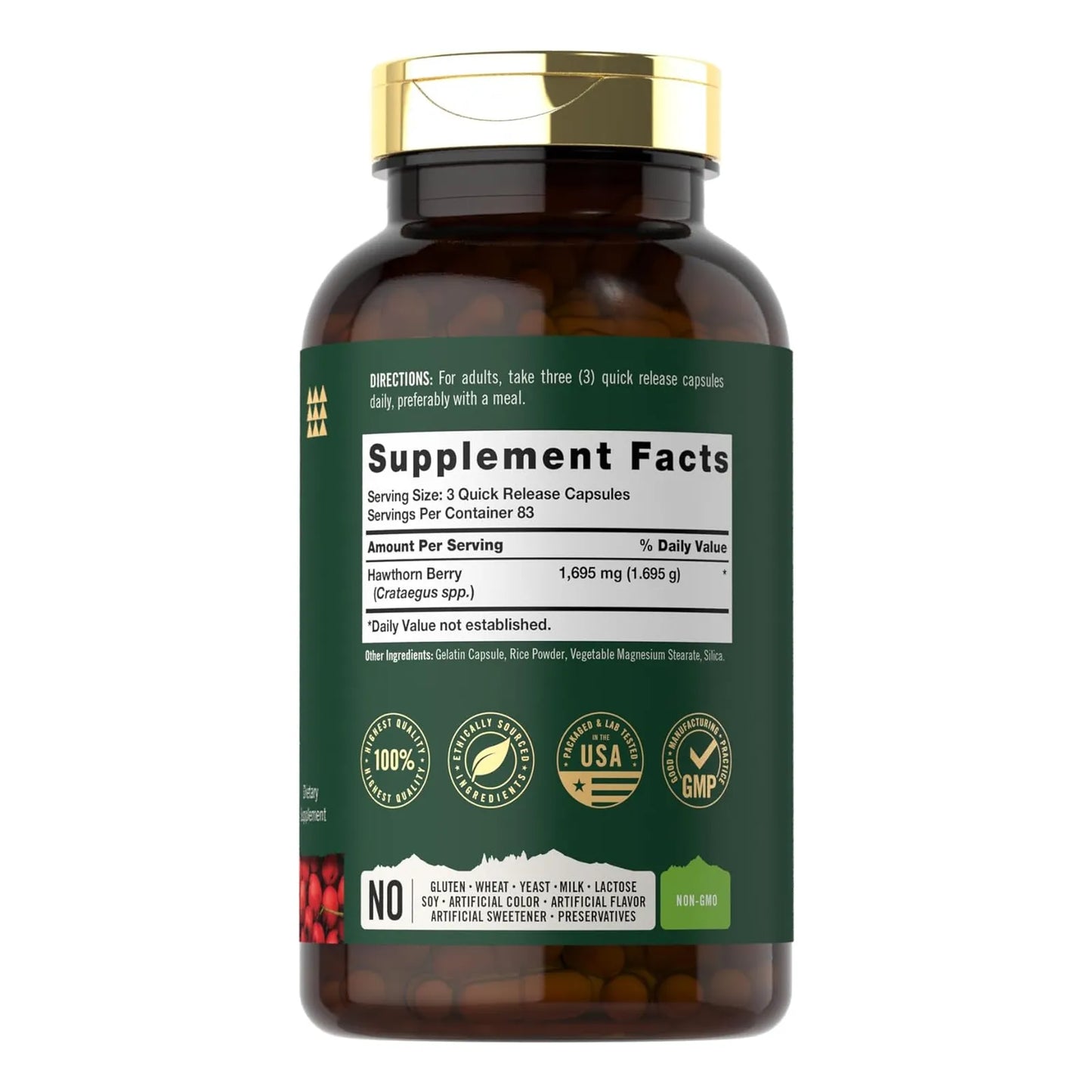 Capsulas Bayas De Espino 1695 Mg 250 Unidades Extracto Natural Tahoe Nutritionals