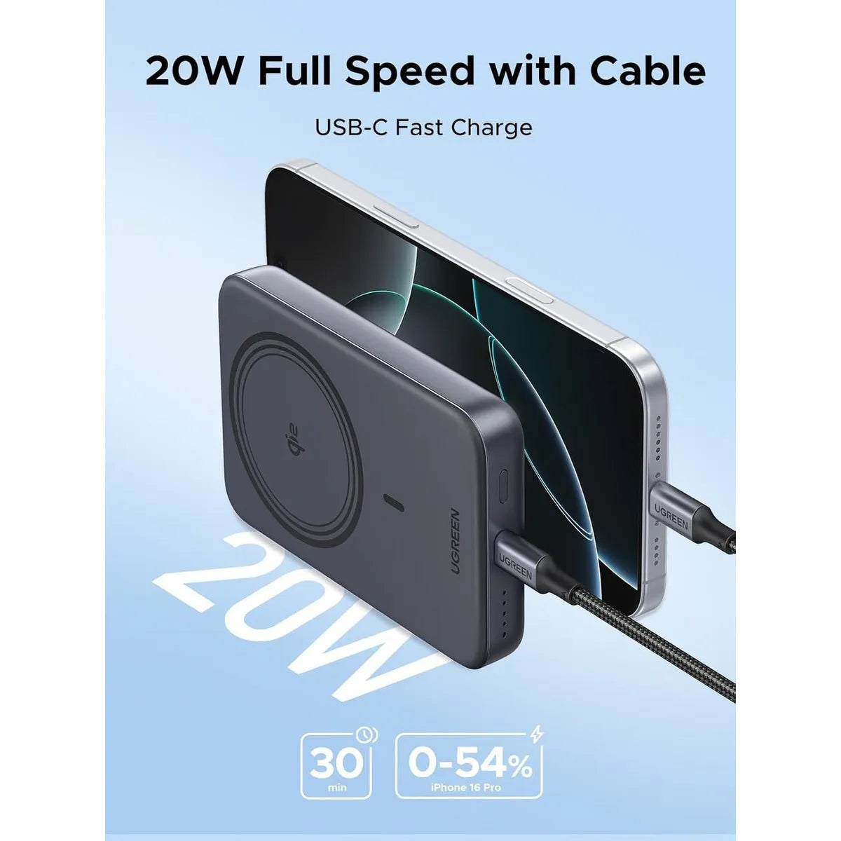 Cargador Portátil Magnetico - Ugreen 15w - 20w 10k iPhone Negro - Imagen 4