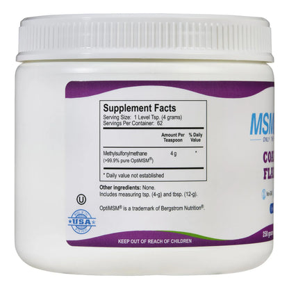 Cristales De Azufre Orgánicos MSM Pure Fruit Punch 250g Apoya Articulaciones Y Piel