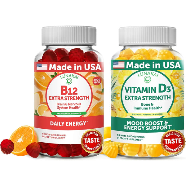 Gomitas De Vitamina B12 3000 Mcg Y Vitamina D3 25 Mcg Sabor Naranja Veganas Sin Gluten