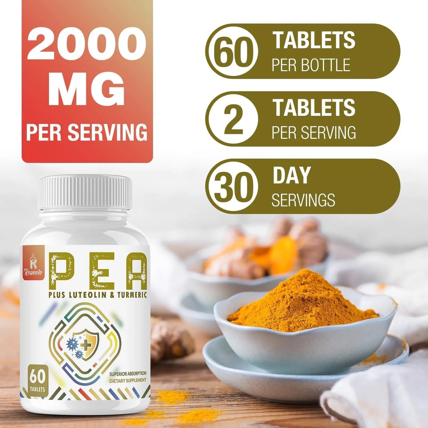 Palmitoiletanolamida 1500 Mg Con Luteolina 98 Y Curcuma Alta Absorcion 60 Tabletas
