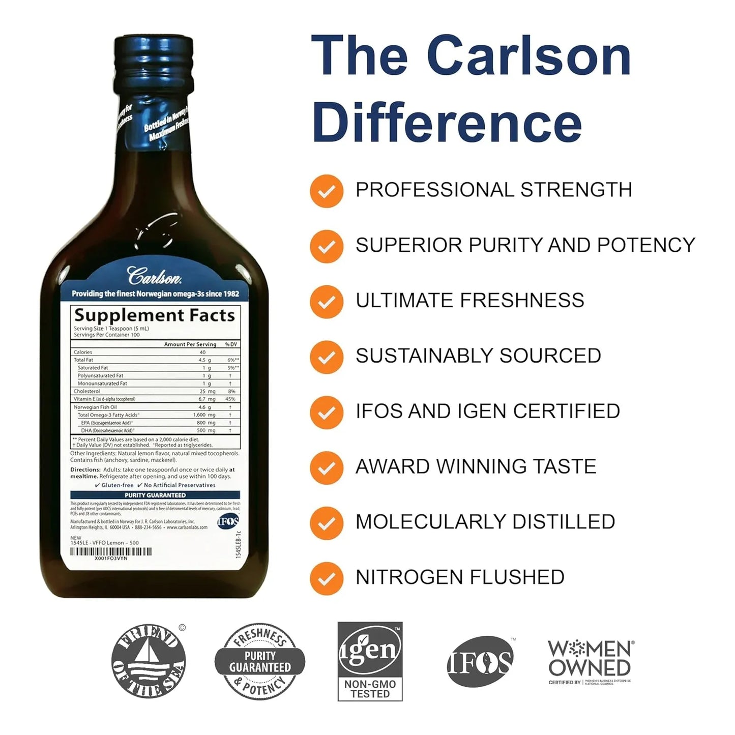 Aceite De Pescado Noruego Carlson Omega 3 Líquido 500 Ml - Imagen 2