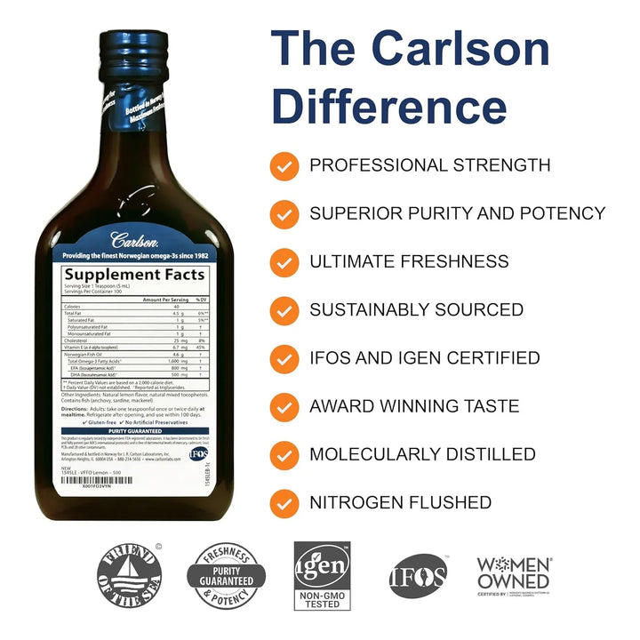 Aceite De Pescado Noruego Carlson Omega 3 Líquido 500 Ml - Imagen 2