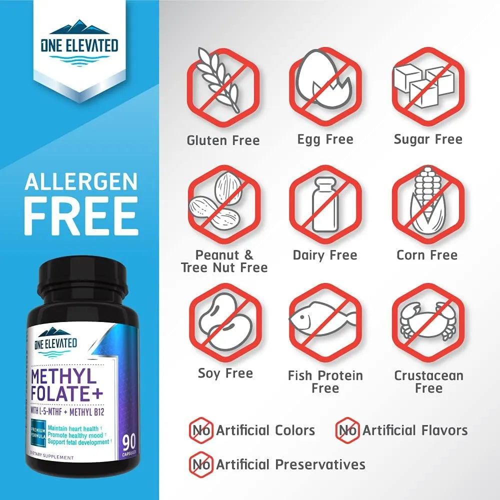 Forte Methyl Folate B12 Niacina B1 B2 B6 Suplemento 3 Meses Máxima Absorción