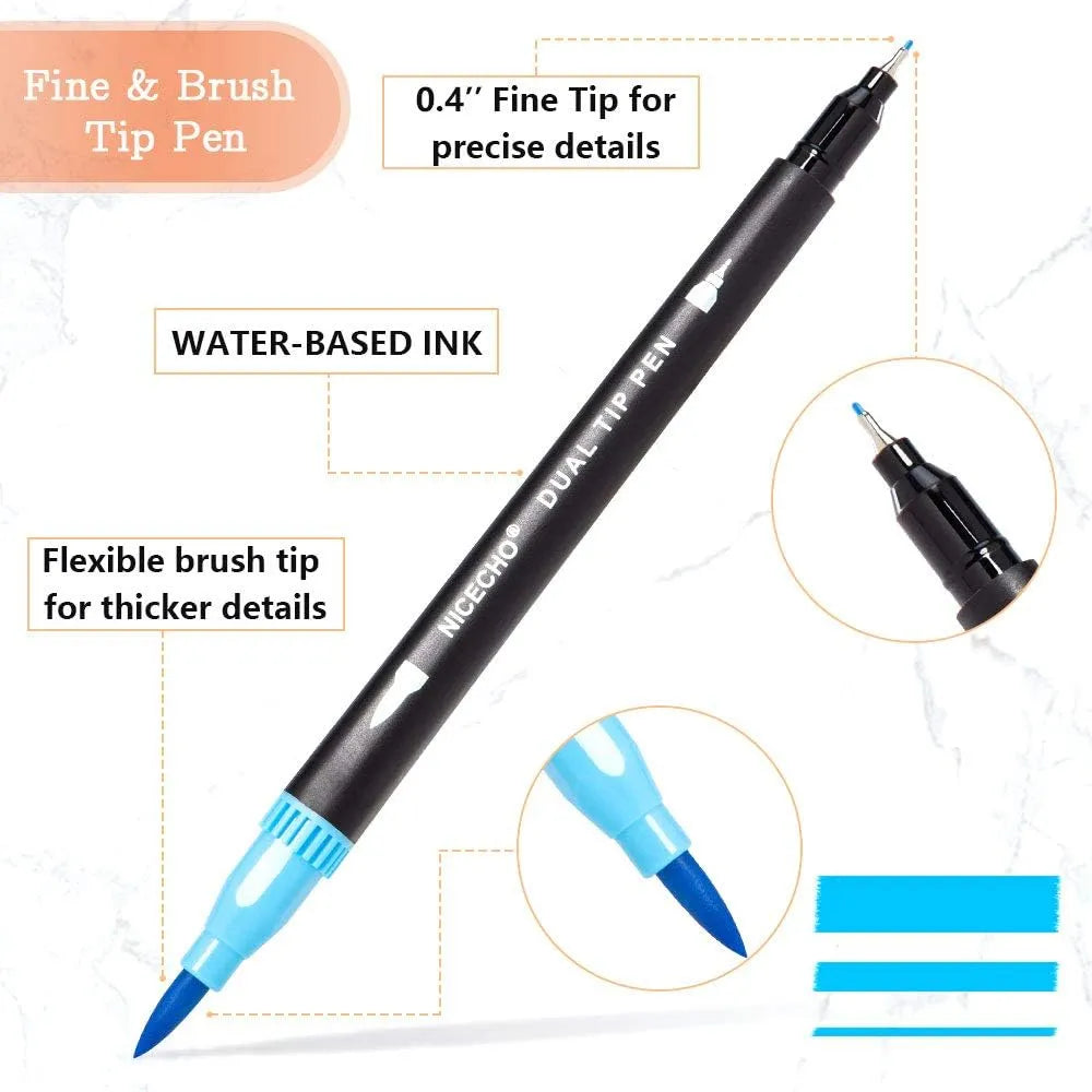 Nicecho Art Markers Dual Brush Pen 60 Colores Marcadores Profesionales Punta Fina Y Pincel