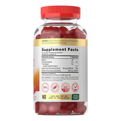 Gomitas De Vitamina D3 Y B12 Sabor Fresa 120 Unidades Suplemento Natural Vegetariano