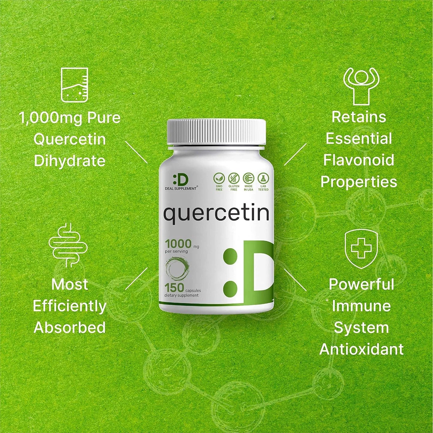 Quercetina 1000 Mg 300 Capsulas Antioxidante Soporte Inmunologico