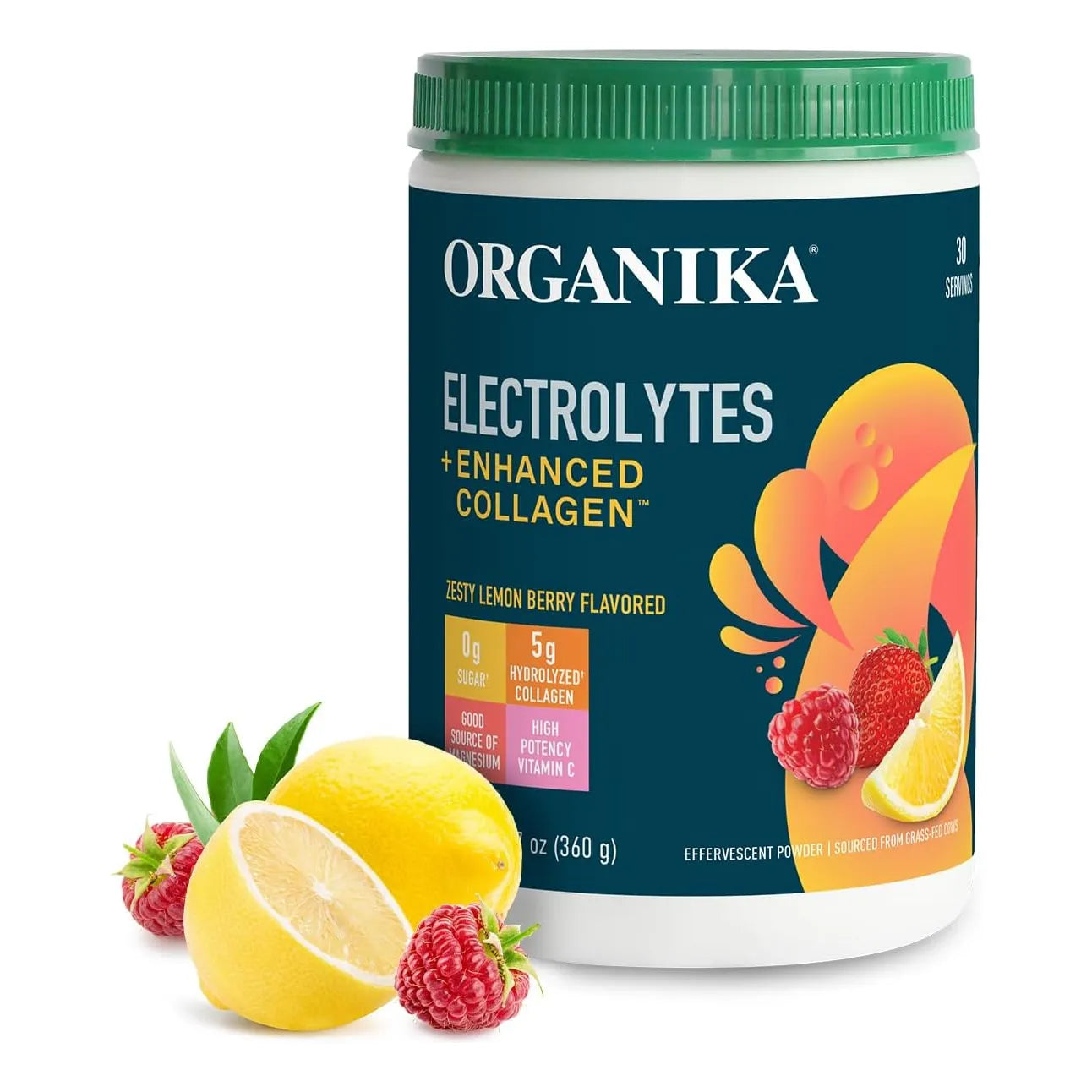 Organika Electrolitos Colágeno Hidratante Sin Azúcar Sabor Bayas Limón 360g