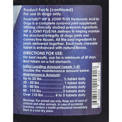 PeakTails Hip Joint Plus HA Para Perros 90 Tabletas Salud Articular Glucosamina MSM