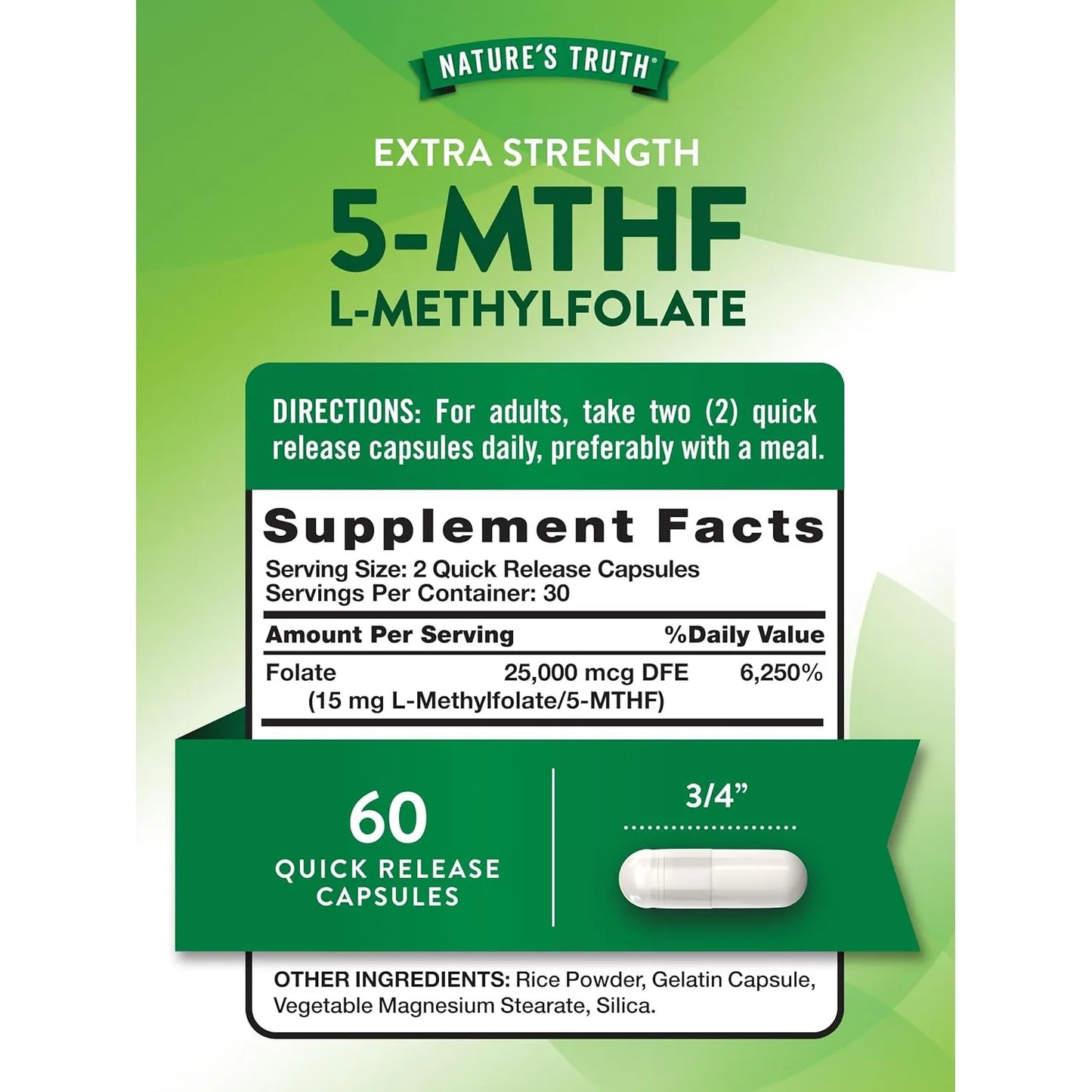 L Metilfolato 15 Mg 60 Capsulas Extra Fuerte Nature's Truth Sin OMG Ni Gluten