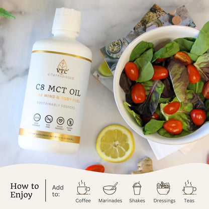 Aceite Mct C8 Puro 32 Oz Keto Paleo Energia Enfoque Vita Trading Co