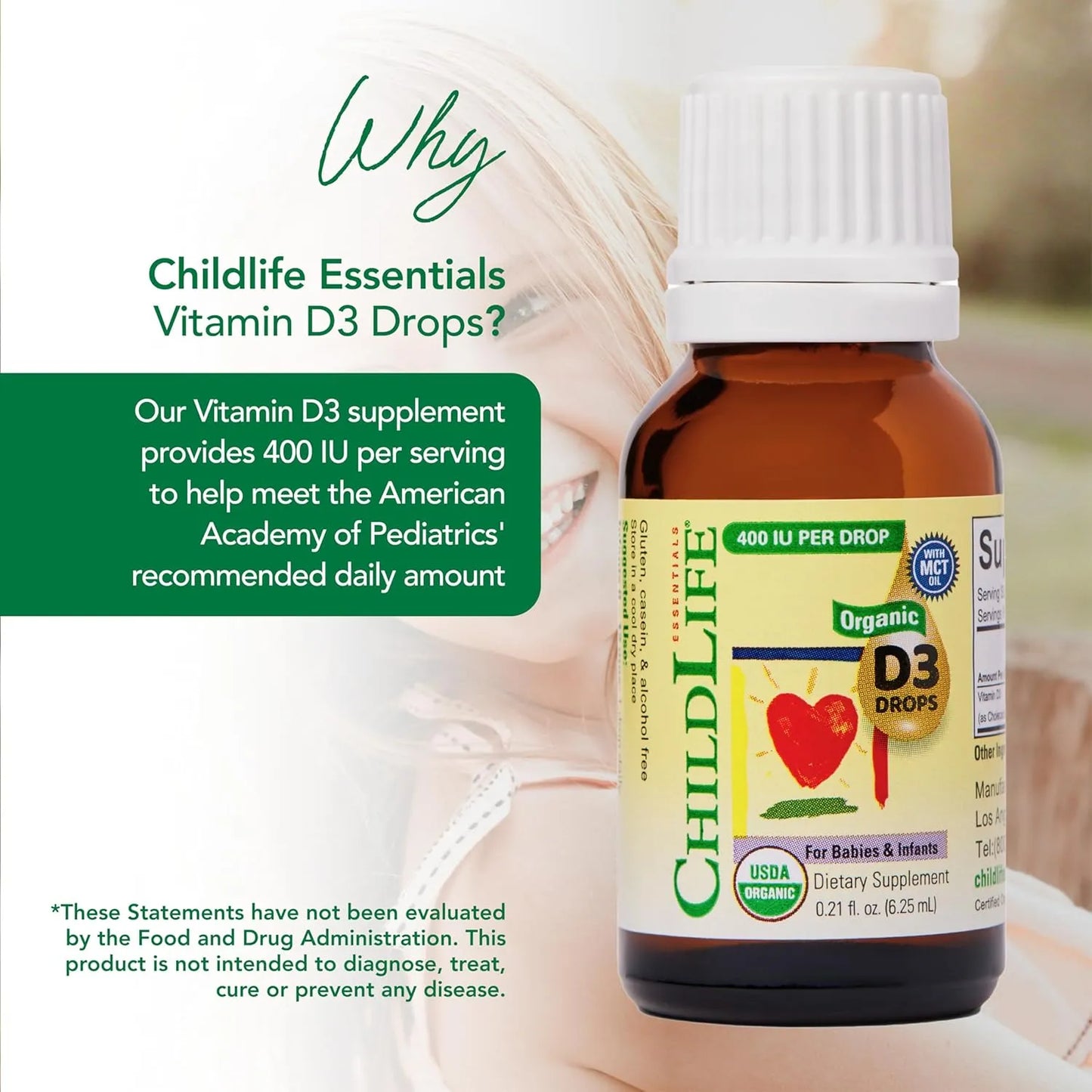 Gotas Organicas Vitamina D3 Para Bebes 400 Ui Childlife Essentials Huesos Fuertes Sistema Inmunologico