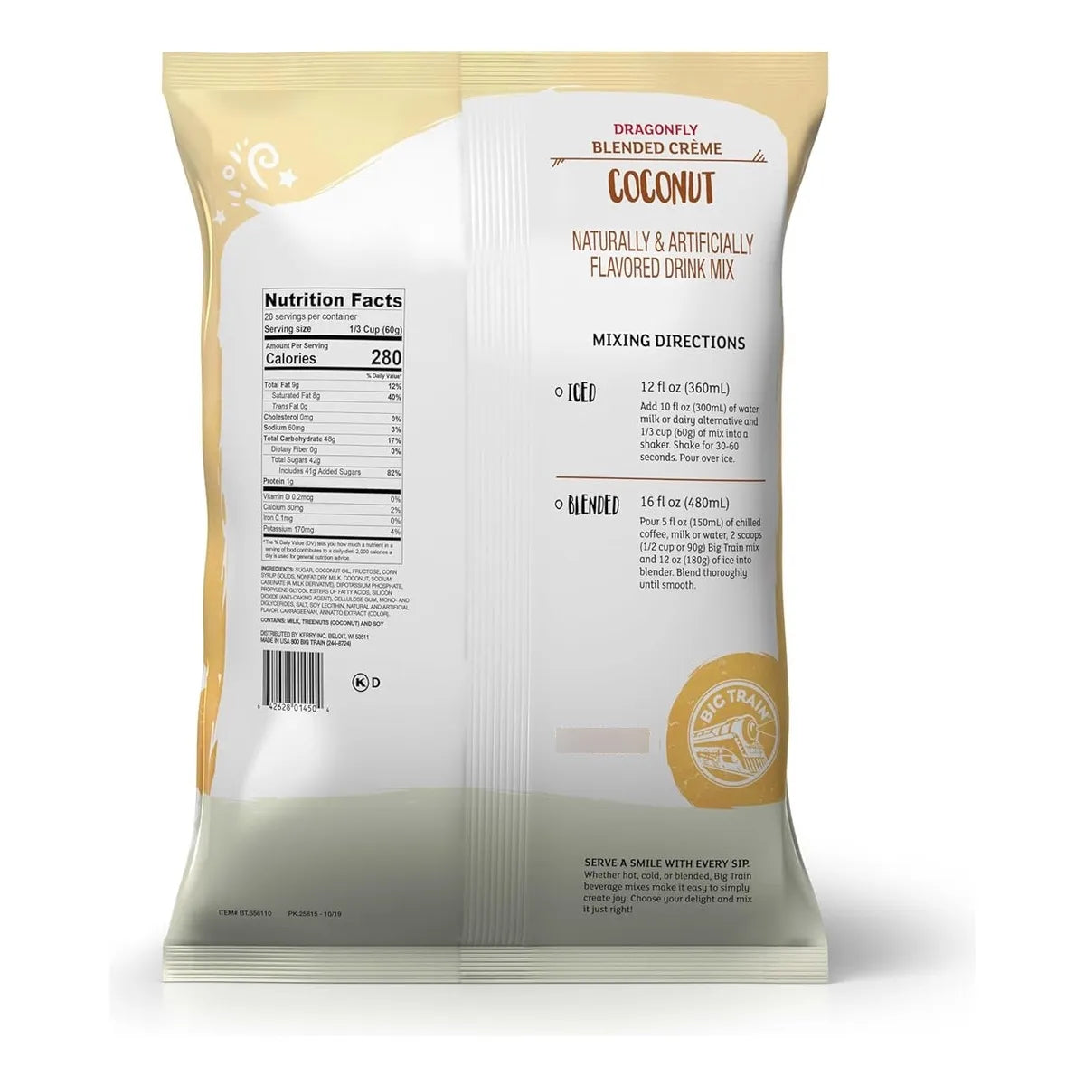 Big Train Dragonfly Mezcla Bebida Crema Coco 3.5 Lb Sabor Cafeteria Instantaneo