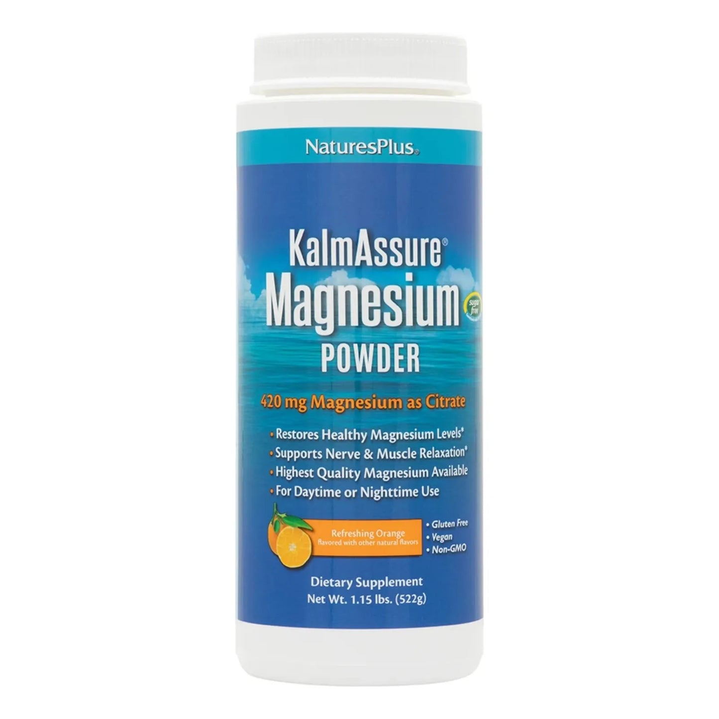 KalmAssure Polvo De Magnesio 520g Sabor Naranja Relajación Muscular Y Nerviosa