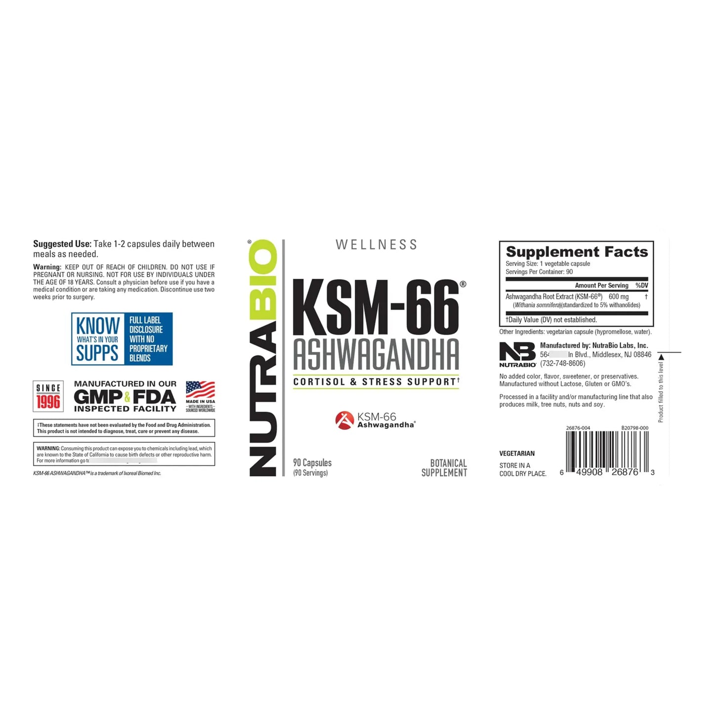 Ashwagandha KSM 66 600 Mg 90 Capsulas Suplemento Herbario Para Bienestar