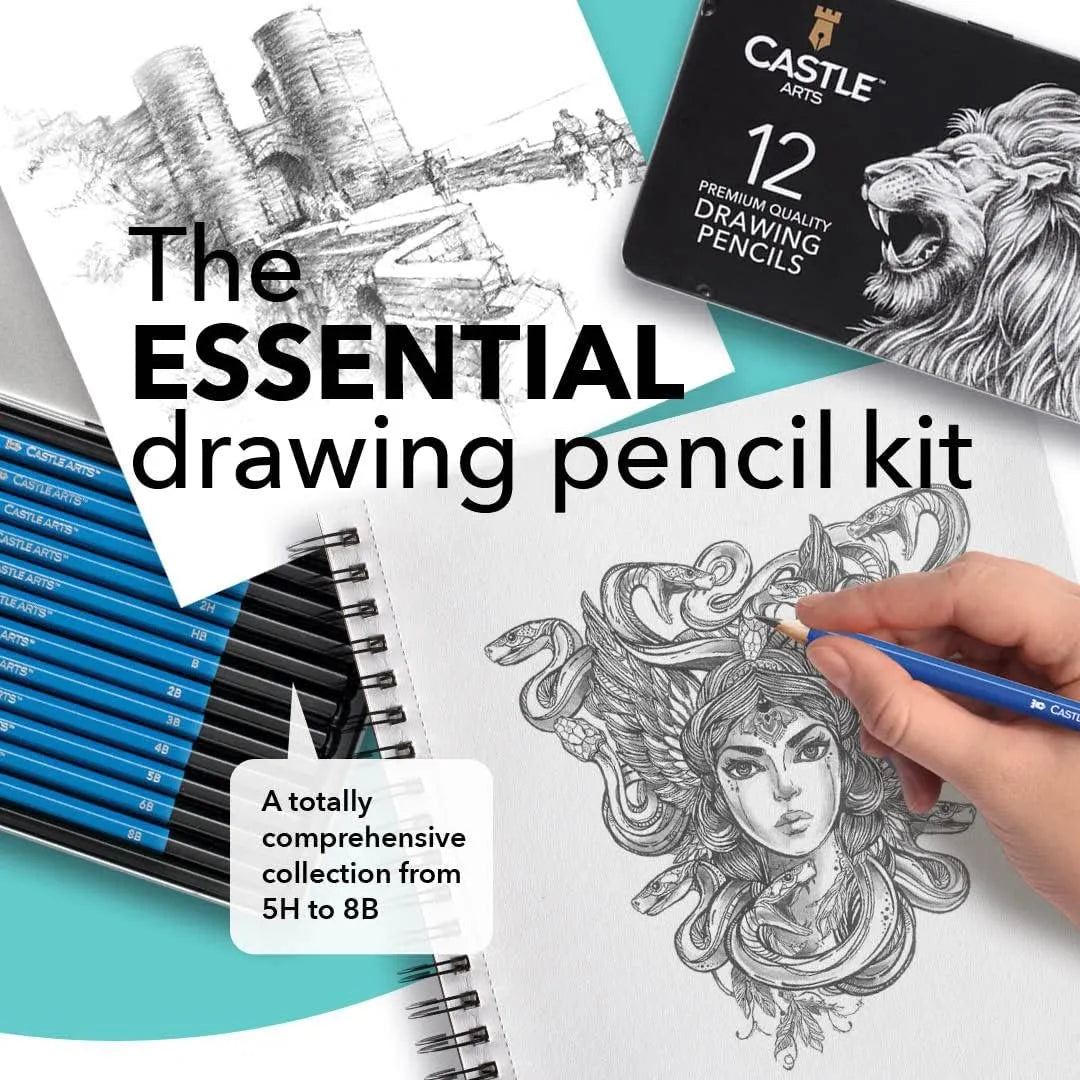Kit De Lápices De Dibujo Grafito 12 Piezas Para Artistas Caja Metal