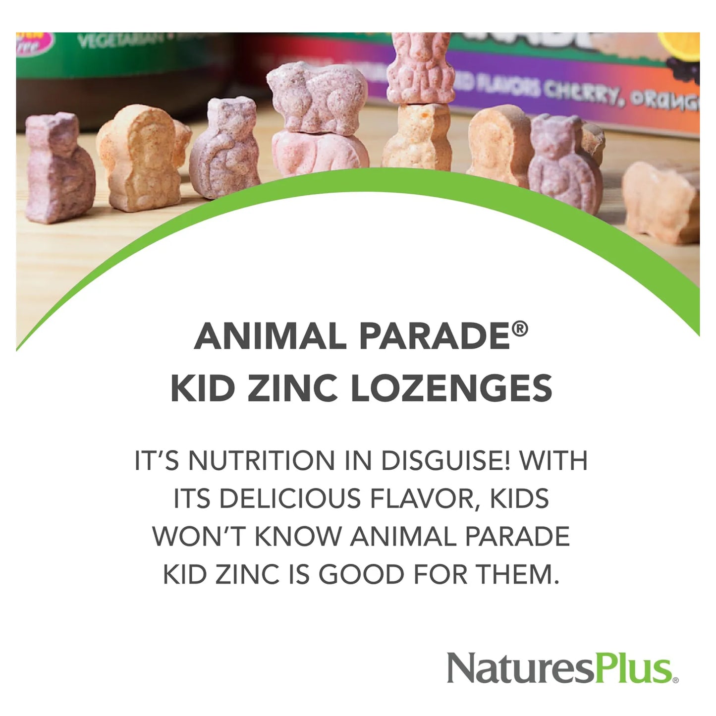 NaturesPlus Animal Parade KidZinc Sabor Mandarina 90 Pastillas Zinc Quelado Para Niños