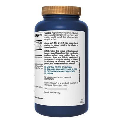 Cápsulas De Cáscara De Psyllium 500 Mg Natures Wonder Salud Digestiva Fibra Vegetal 200 Unidades