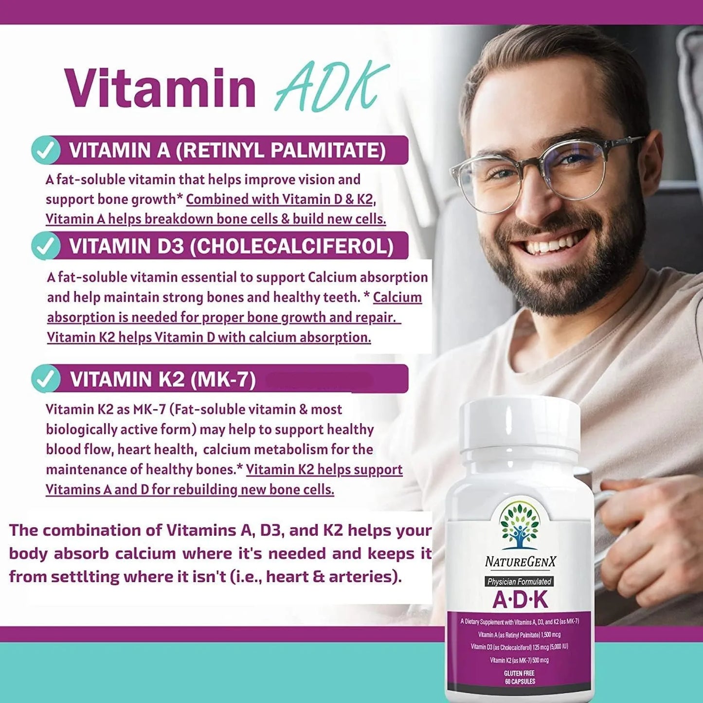 Vitaminas A D3 K2 Salud Ósea 60 Cápsulas Paquete 2 Mejoradas