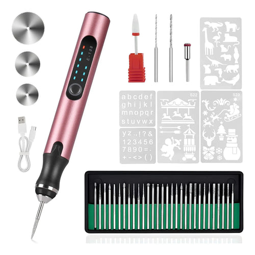 Grabador Eléctrico Portátil Recargable 37 Puntas Kit Completo Profesional