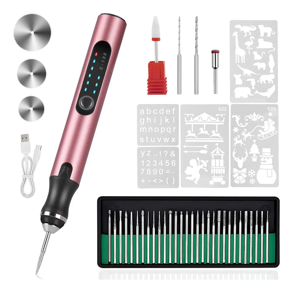 Grabador Eléctrico Portátil Recargable 37 Puntas Kit Completo Profesional