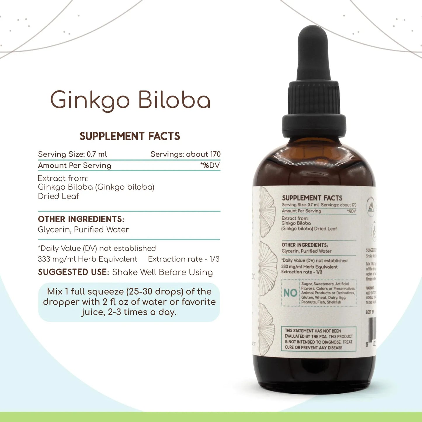 Tintura Organica De Ginkgo Biloba Extracto De Hierbas Sin Alcohol Super Concentrado