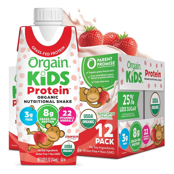 Batido Nutricional Orgánico Para Niños Sabor Fresa Orgain Kids 8.25 Oz Paquete De 12