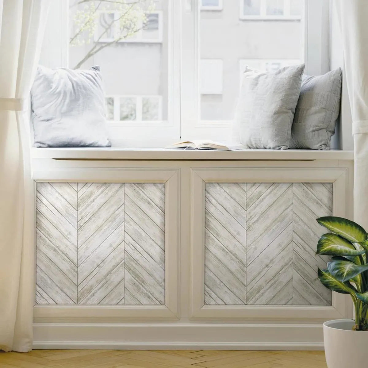 Papel Pintado Autoadhesivo Tablas Madera Espiga Blanca 1 Metro Decoracion Paredes