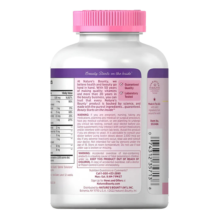 Nature's Bounty Advanced Hair Skin & Nails Y Ácido Hialurónico 250 Tabletas. - Imagen 7