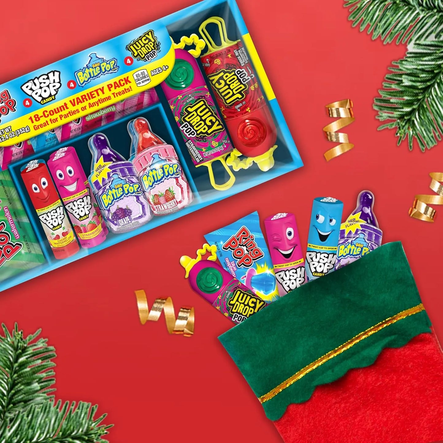 Surtido De 18 Paletas Ring Pop Push Pop Juicy Drop Sabores Afrutados
