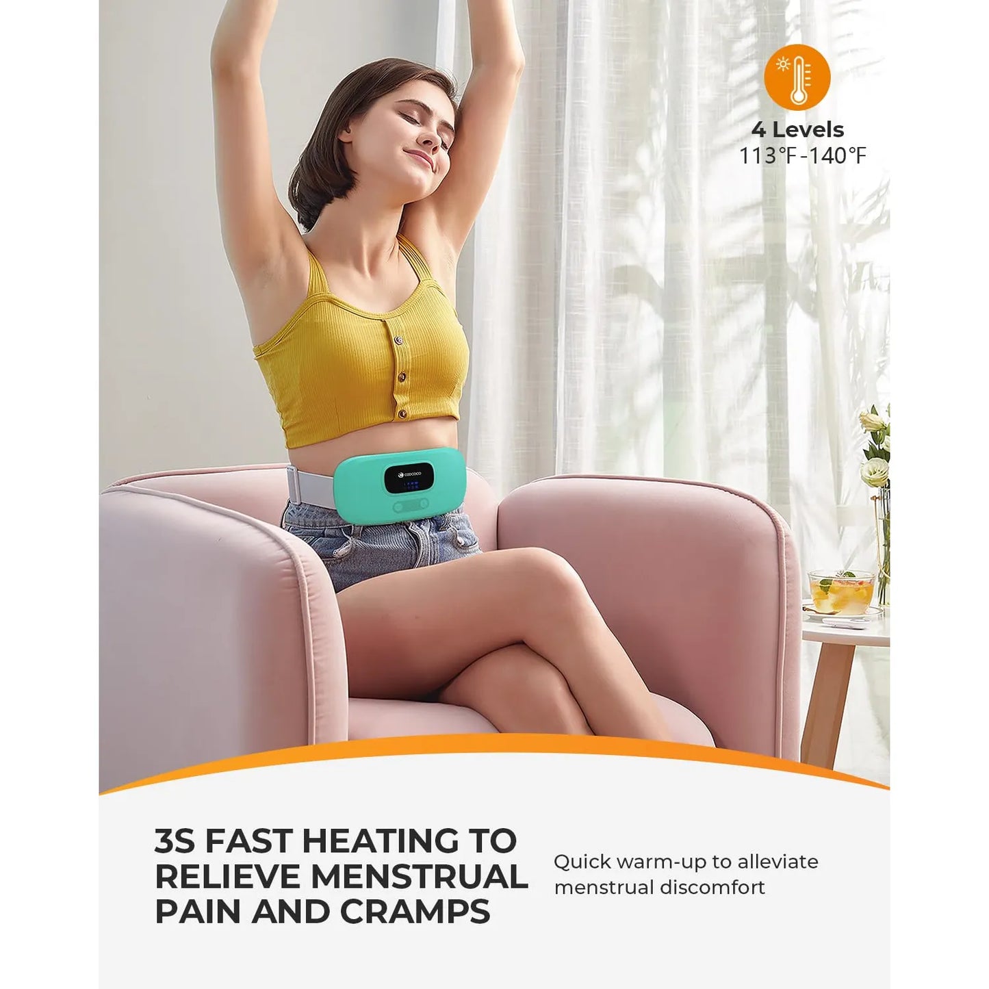 Almohadilla Térmica Inalámbrica Para Calambres Menstruales Con Masaje Y 4 Niveles De Calor
