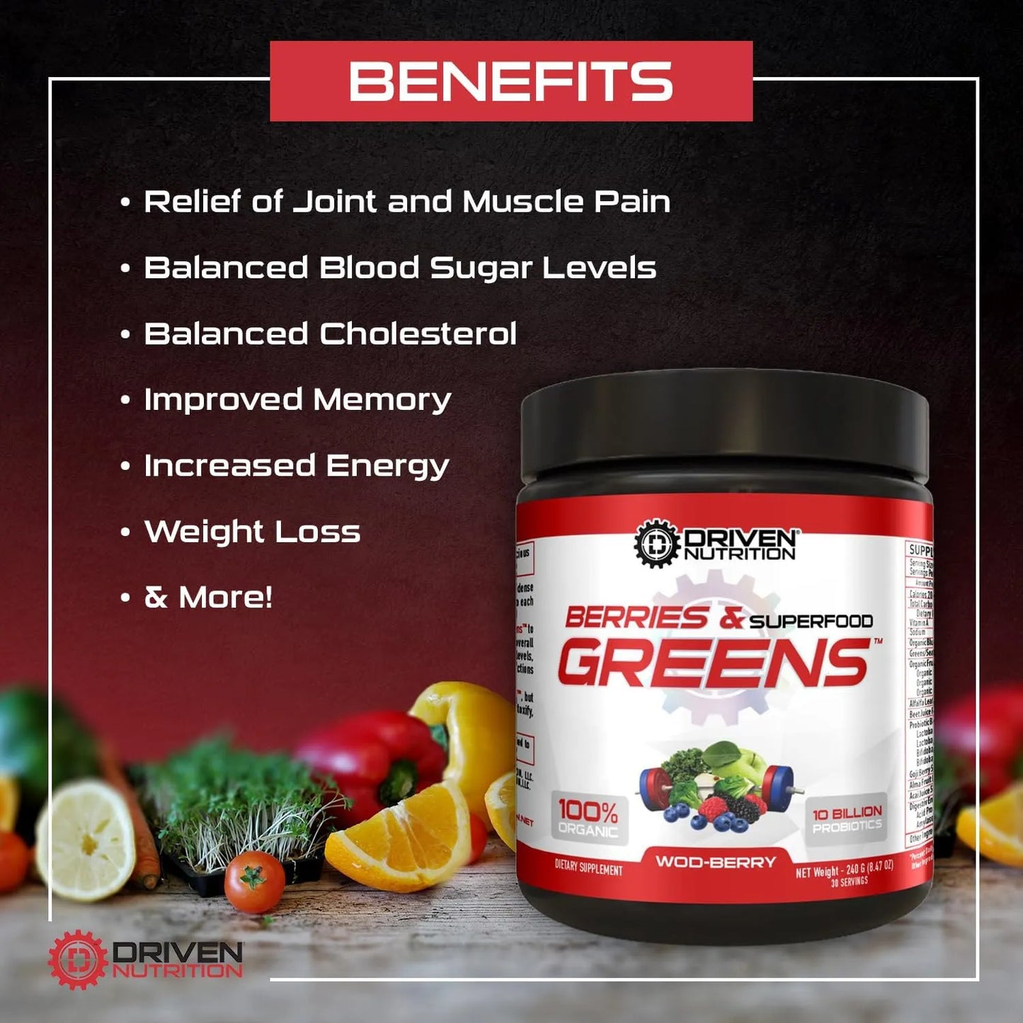 Polvo Orgánico De Frutas Y Verduras Con Probióticos 30 Porciones Energía Y Digestión