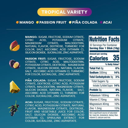 Electrolitos En Polvo Sabor Mango Acai Fruta De La Pasión DripDrop Hydration 32 Unidades